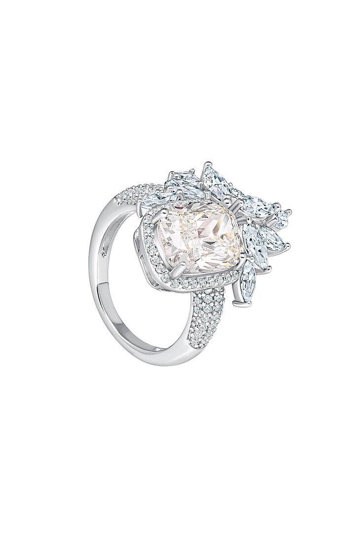 White Rhodium Finish Cubic Zirconia Mystical Bloom Statement Ring In Sterling Silver by MISS JO at Pernia's Pop Up Shop