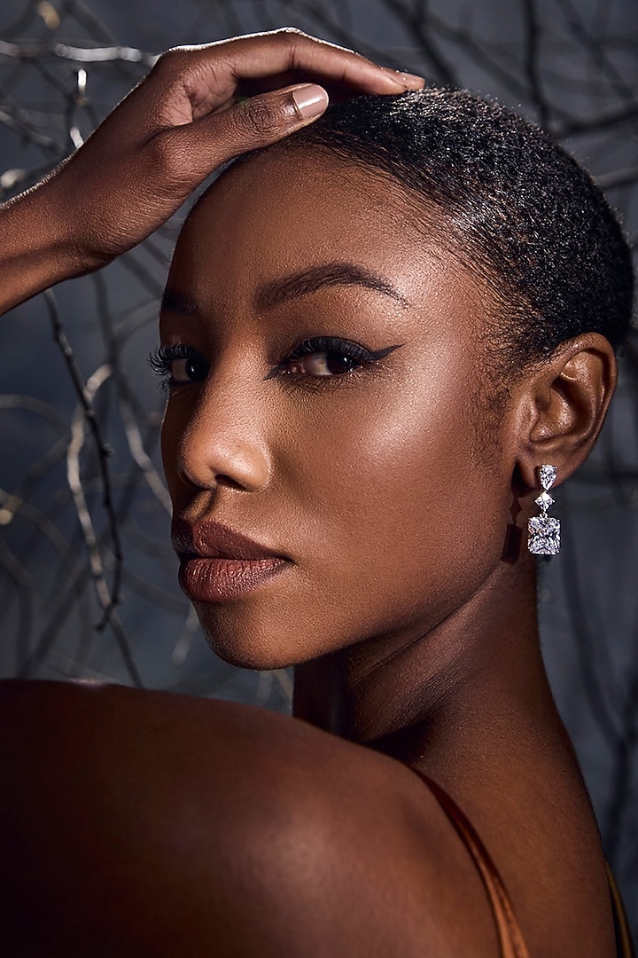 White Rhodium Finish Cubic Zirconia Eleanor Drop Dangler Earrings In Sterling Silver by MISS JO at Pernia's Pop Up Shop
