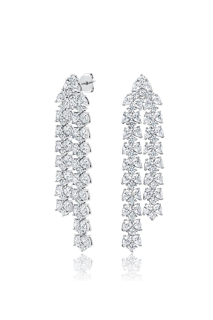 White Rhodium Finish Cubic Zirconia Silver Serenity Strand Dangler Earrings In Sterling Silver by MISS JO at Pernia's Pop Up Shop