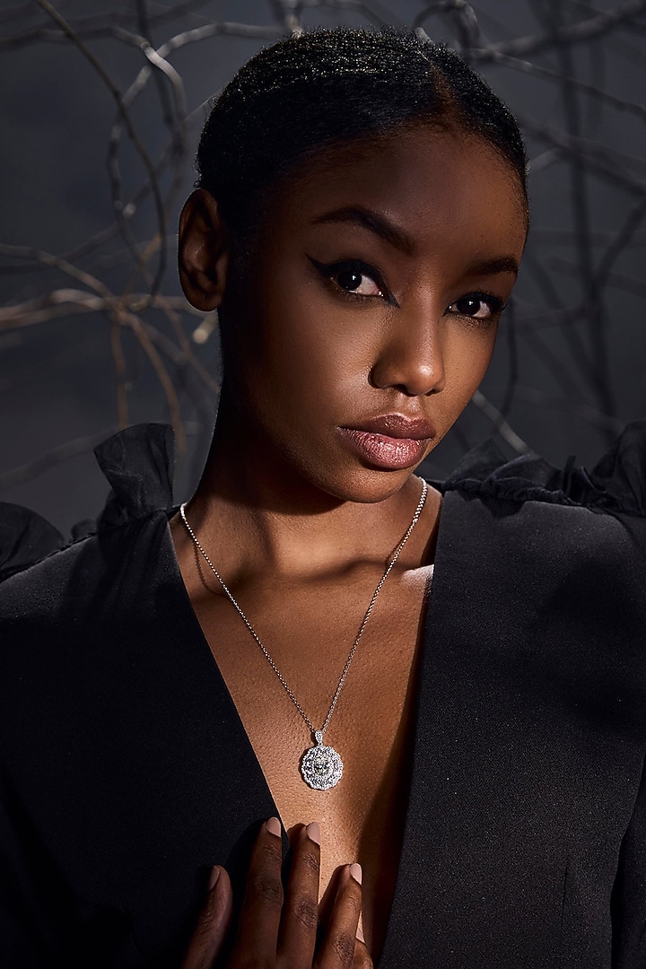 White Rhodium Finish Cubic Zirconia Eternal Halo Pendant Necklace In Sterling Silver by MISS JO at Pernia's Pop Up Shop