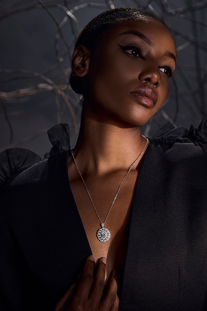 White Rhodium Finish Cubic Zirconia Eternal Halo Pendant Necklace In Sterling Silver by MISS JO at Pernia's Pop Up Shop