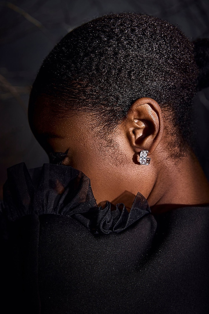 White Rhodium Finish Cubic Zirconia Eternal Ascent Hoop Earrings In Sterling Silver by MISS JO at Pernia's Pop Up Shop