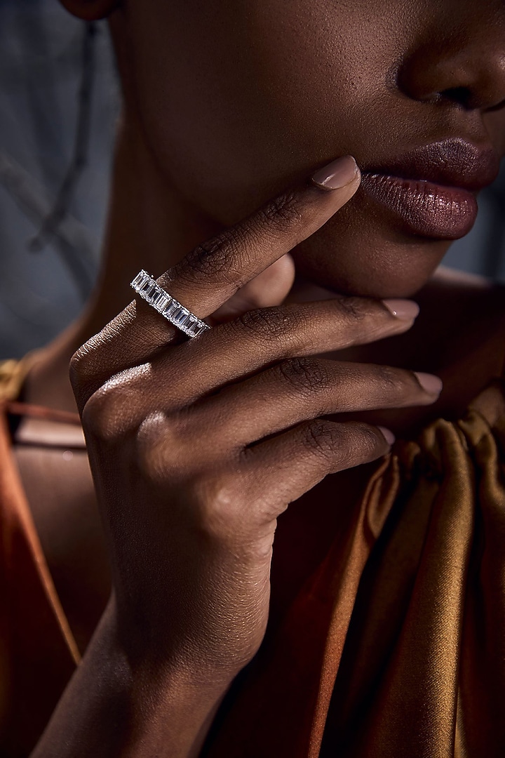 White Rhodium Finish Cubic Zirconia Gilded Moonlight Ring In Sterling Silver by MISS JO at Pernia's Pop Up Shop