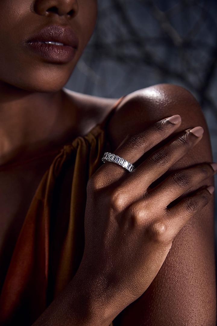 White Rhodium Finish Cubic Zirconia Gilded Moonlight Ring In Sterling Silver by MISS JO at Pernia's Pop Up Shop