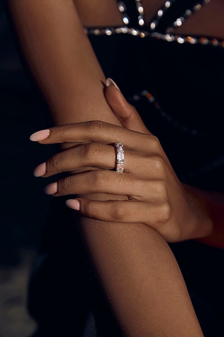 White Rhodium Finish Cubic Zirconia Ring In Sterling Silver by MISS JO at Pernia's Pop Up Shop