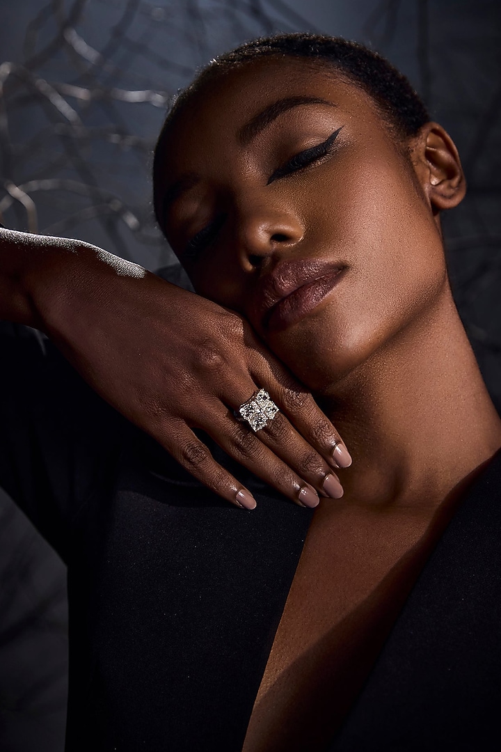 White Rhodium Finish Cubic Zirconia Ring In Sterling Silver by MISS JO at Pernia's Pop Up Shop