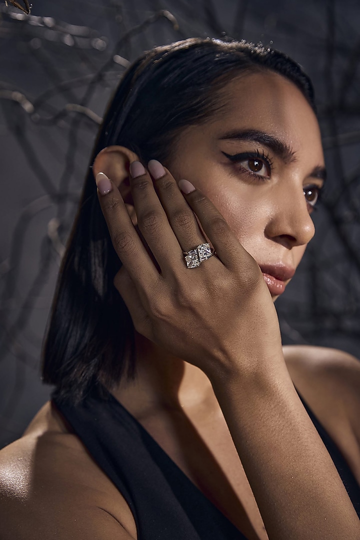 White Rhodium Finish Cubic Zirconia Ring In Sterling Silver by MISS JO at Pernia's Pop Up Shop