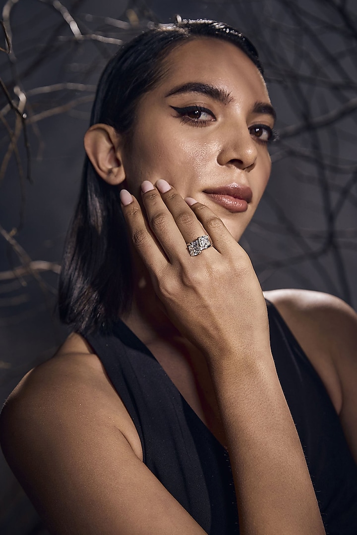 White Rhodium Finish Cubic Zirconia Ring In Sterling Silver by MISS JO at Pernia's Pop Up Shop