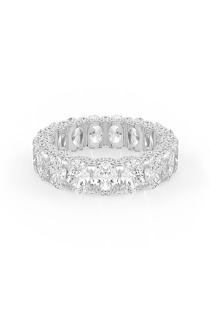 White Rhodium Finish Cubic Zirconia & Baguette Stone Ring In Sterling Silver by MISS JO at Pernia's Pop Up Shop