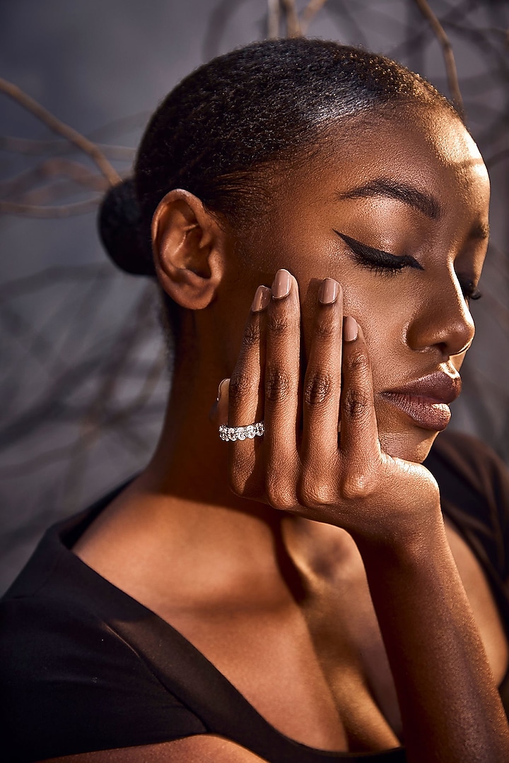 White Rhodium Finish Cubic Zirconia & Baguette Stone Ring In Sterling Silver by MISS JO at Pernia's Pop Up Shop