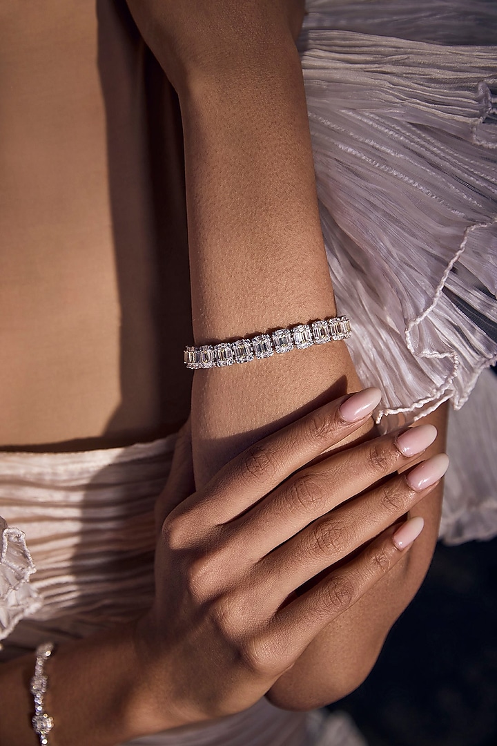 White Rhodium Finish Cubic Zirconia Bracelet In Sterling Silver by MISS JO at Pernia's Pop Up Shop