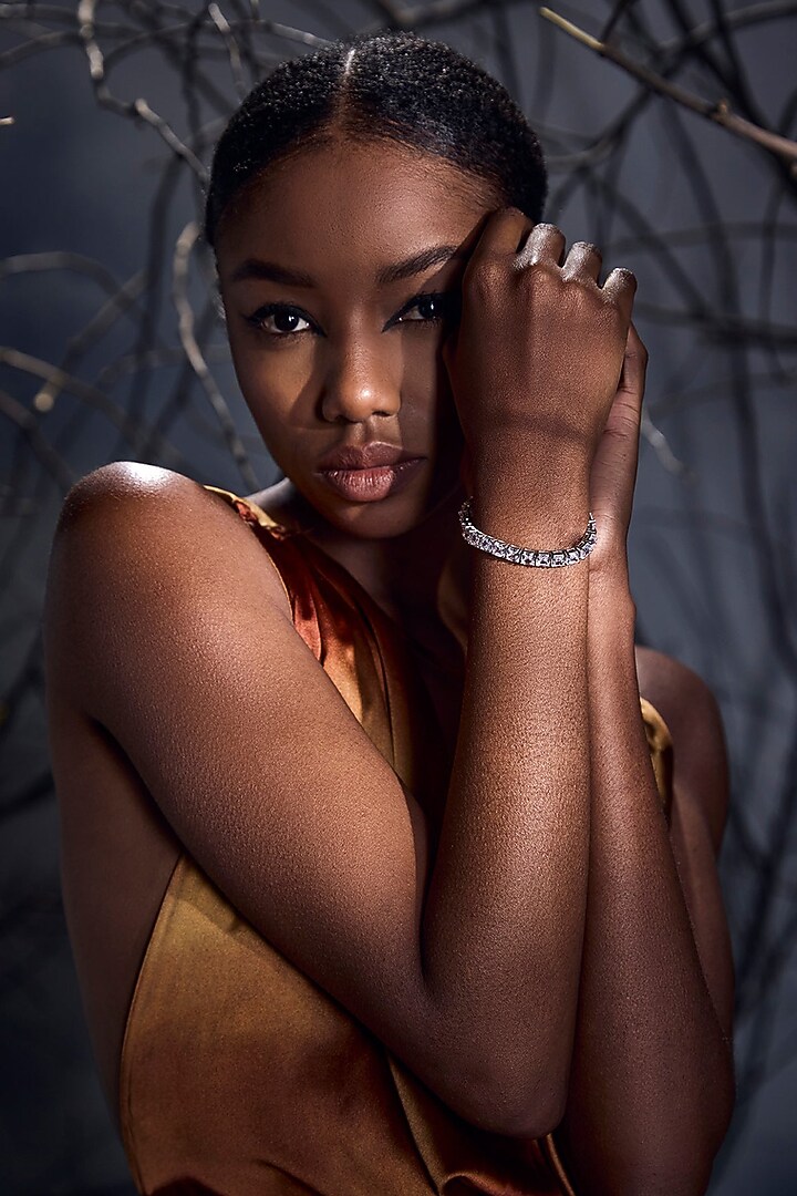 White Rhodium Finish Cubic Zirconia Bracelet In Sterling Silver by MISS JO at Pernia's Pop Up Shop