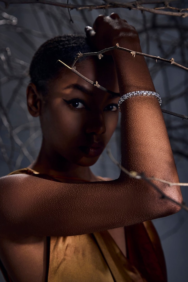 White Rhodium Finish Cubic Zirconia Bracelet In Sterling Silver by MISS JO at Pernia's Pop Up Shop