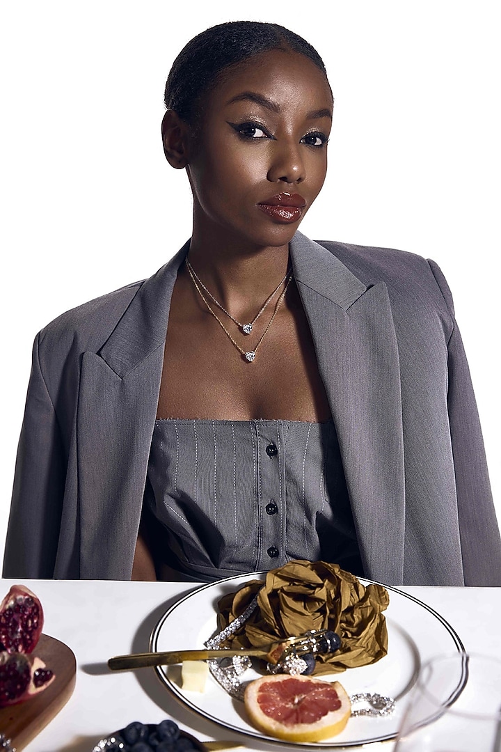 Gold Finish Cubic Zirconia Heart-Shaped Pendant Necklace In Sterling Silver by MISS JO at Pernia's Pop Up Shop