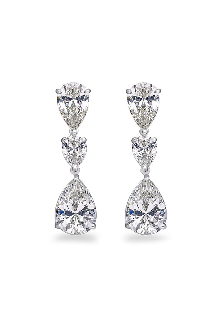 White Rhodium Finish Cubic Zirconia Dangler Earrings In Sterling Silver by MISS JO at Pernia's Pop Up Shop