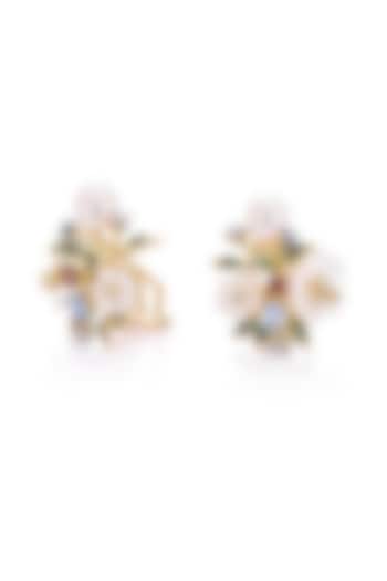 Gold Finish White Pearl Floral Stud Earrings In Sterling Silver by MISS JO at Pernia's Pop Up Shop