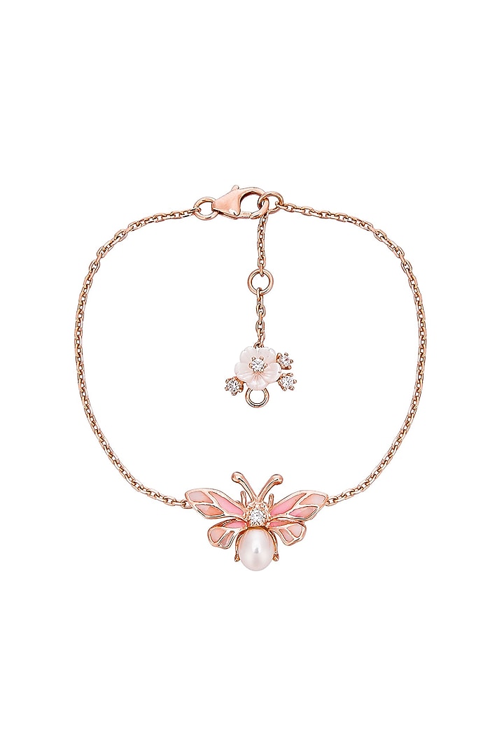 Rose Gold Finish Pink Enameled Pearl Bracelet In Sterling Silver by MISS JO at Pernia's Pop Up Shop