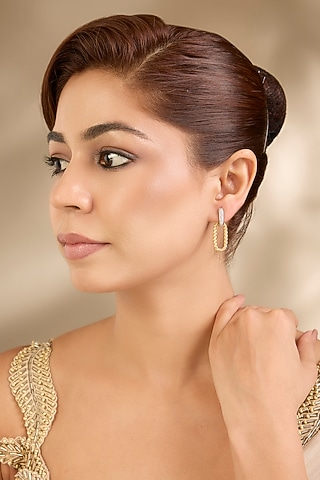 Gold Finish Dangler Earrings In Sterling Silver by MISS JO