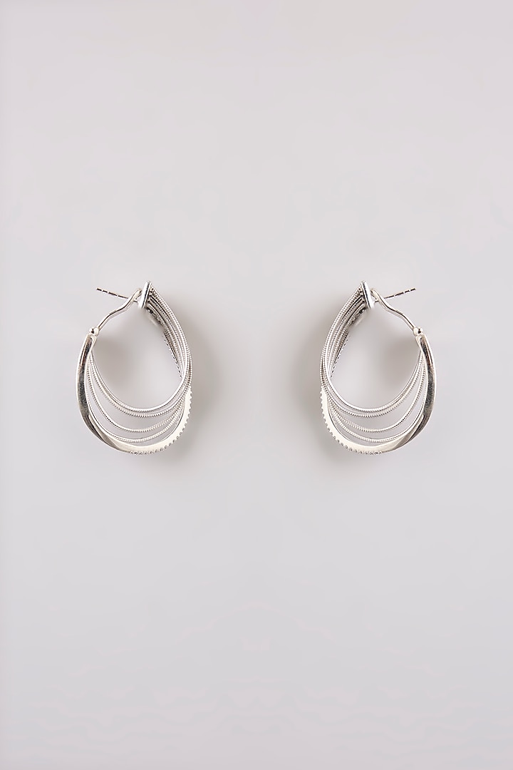 White Rhodium Finish Hoop Earrings In Sterling Silver by MISS JO at Pernia's Pop Up Shop