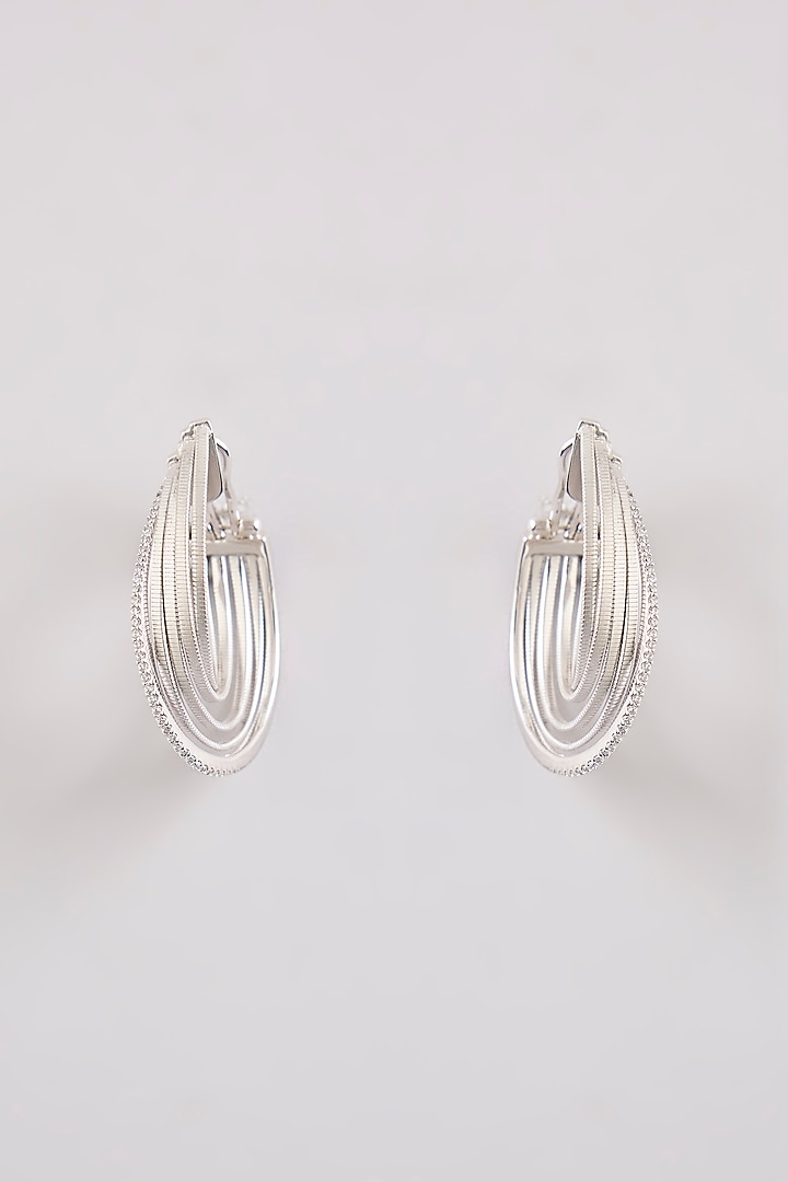 White Rhodium Finish Hoop Earrings In Sterling Silver by MISS JO at Pernia's Pop Up Shop