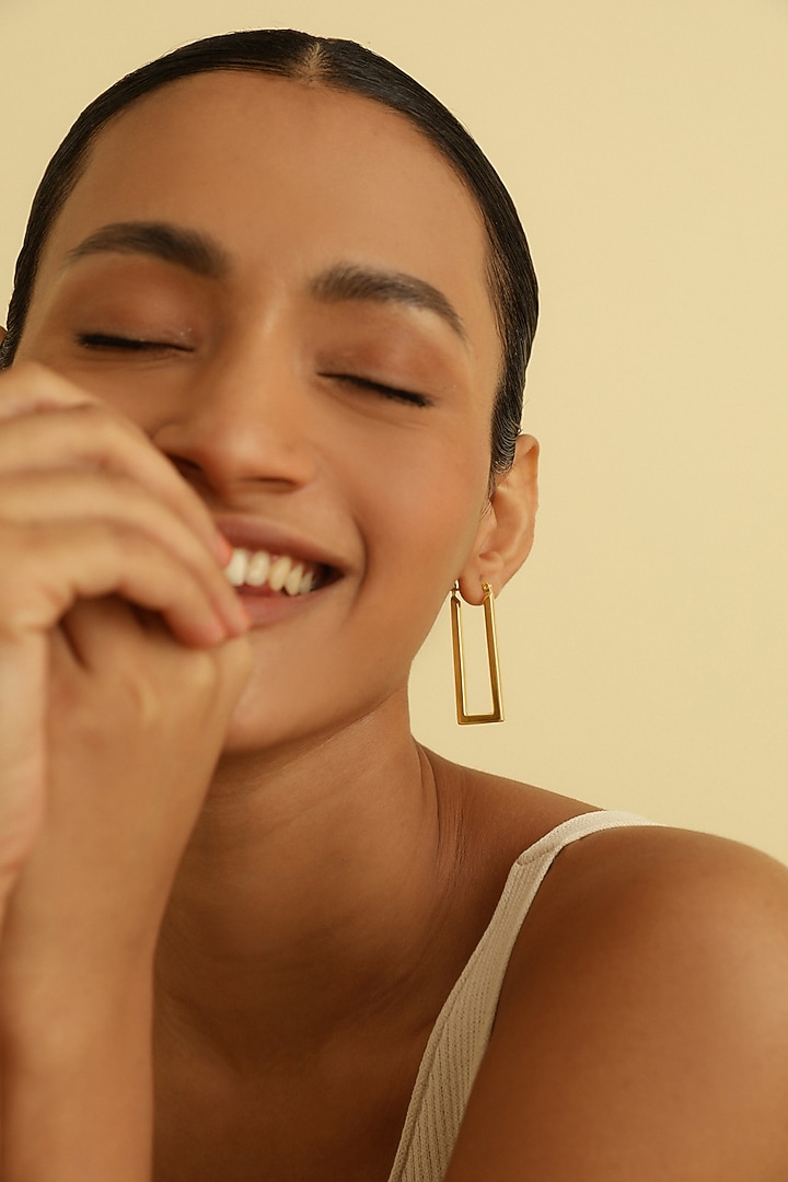 Gold Plated Geometric Hoop Earrings In Sterling Silver by MISS JO at Pernia's Pop Up Shop