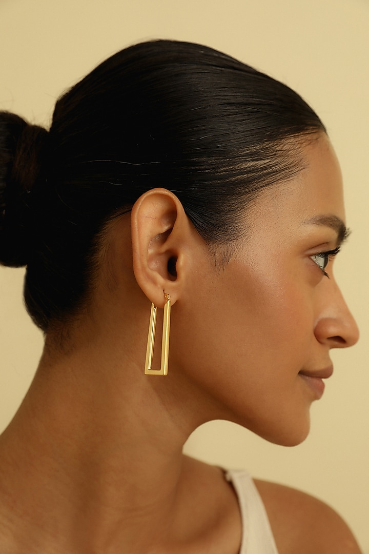 Gold Plated Geometric Hoop Earrings In Sterling Silver by MISS JO at Pernia's Pop Up Shop
