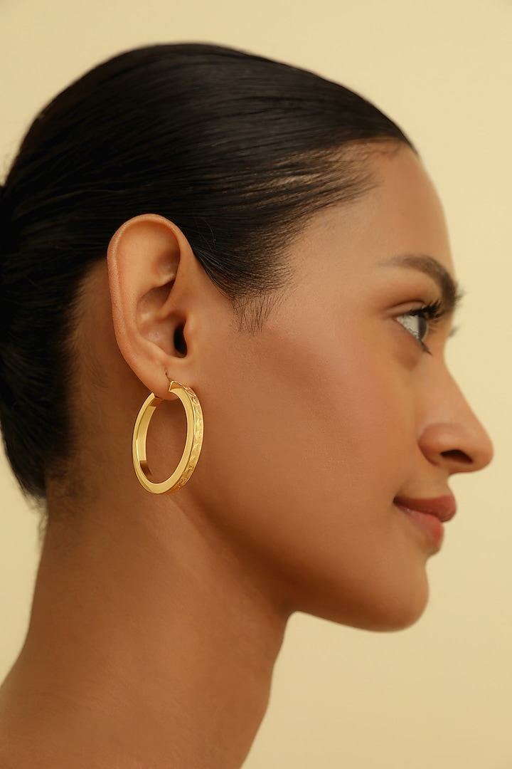 Gold Plated Mirage Textured Hoop Earrings In Sterling Silver by MISS JO at Pernia's Pop Up Shop