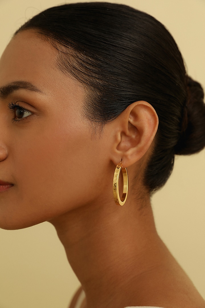 Gold Plated Mirage Textured Hoop Earrings In Sterling Silver by MISS JO at Pernia's Pop Up Shop