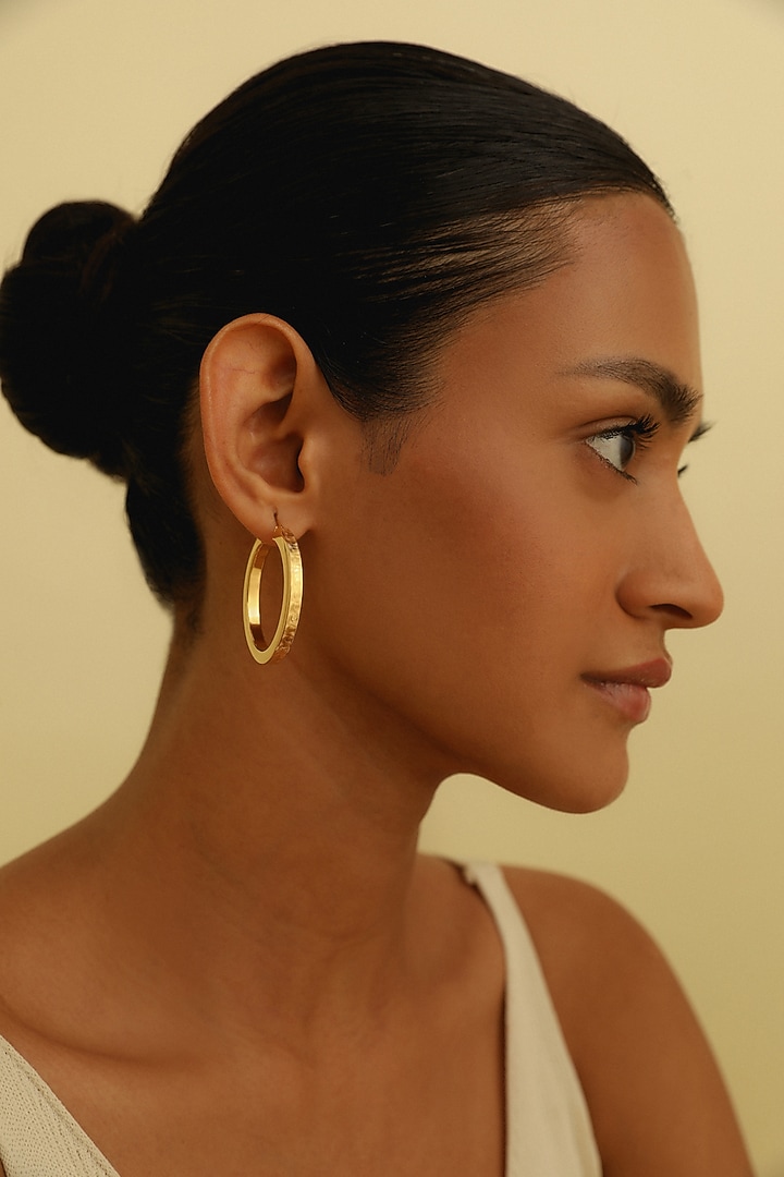 Gold Plated Textured Hoop Earrings In Sterling Silver by MISS JO at Pernia's Pop Up Shop