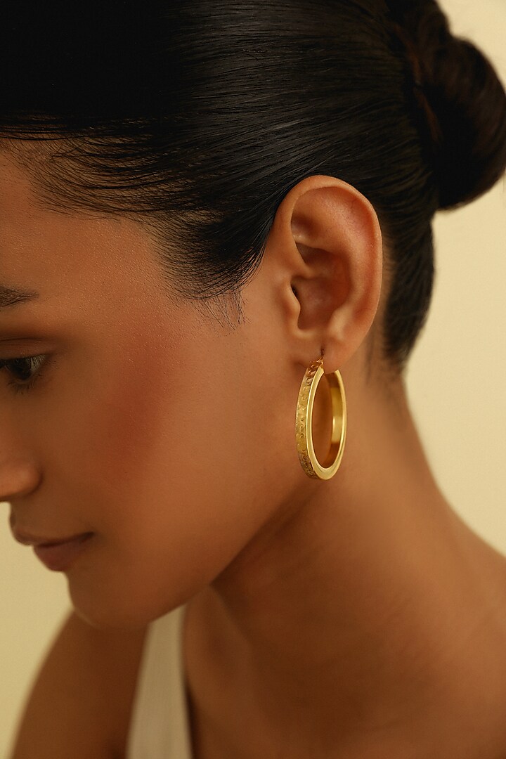 Gold Plated Textured Hoop Earrings In Sterling Silver by MISS JO at Pernia's Pop Up Shop