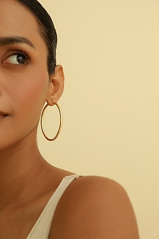 Gold Plated Oval Hoop Earrings In Sterling Silver by MISS JO