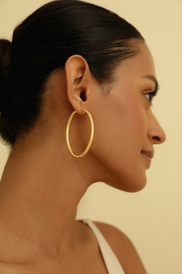 Gold Plated Oval Hoop Earrings In Sterling Silver by MISS JO at Pernia's Pop Up Shop