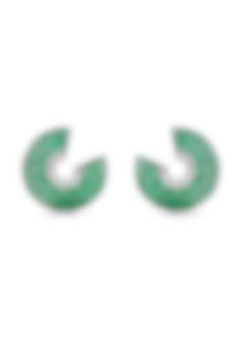 White Rhodium Finish Emerald Spinel Stone Circlets Stud Earrings In Sterling Silver by MISS JO at Pernia's Pop Up Shop
