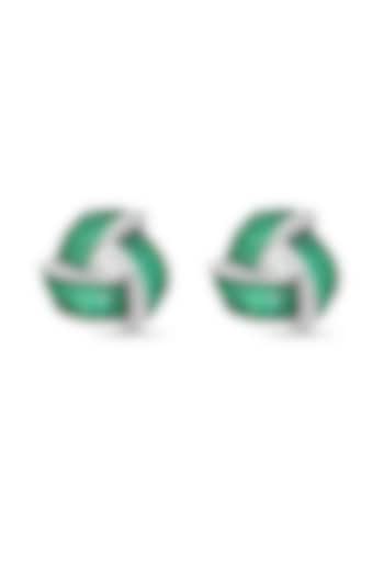 White Rhodium Finish Zircon & Emerald Stone Stud Earrings In Sterling Silver by MISS JO at Pernia's Pop Up Shop