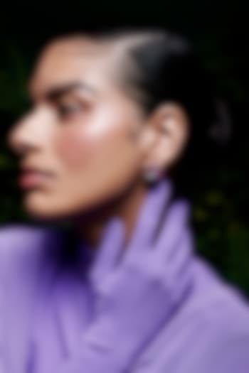 White Rhodium Finish Zircon & Ruby Stone Stud Earrings In Sterling Silver by MISS JO at Pernia's Pop Up Shop