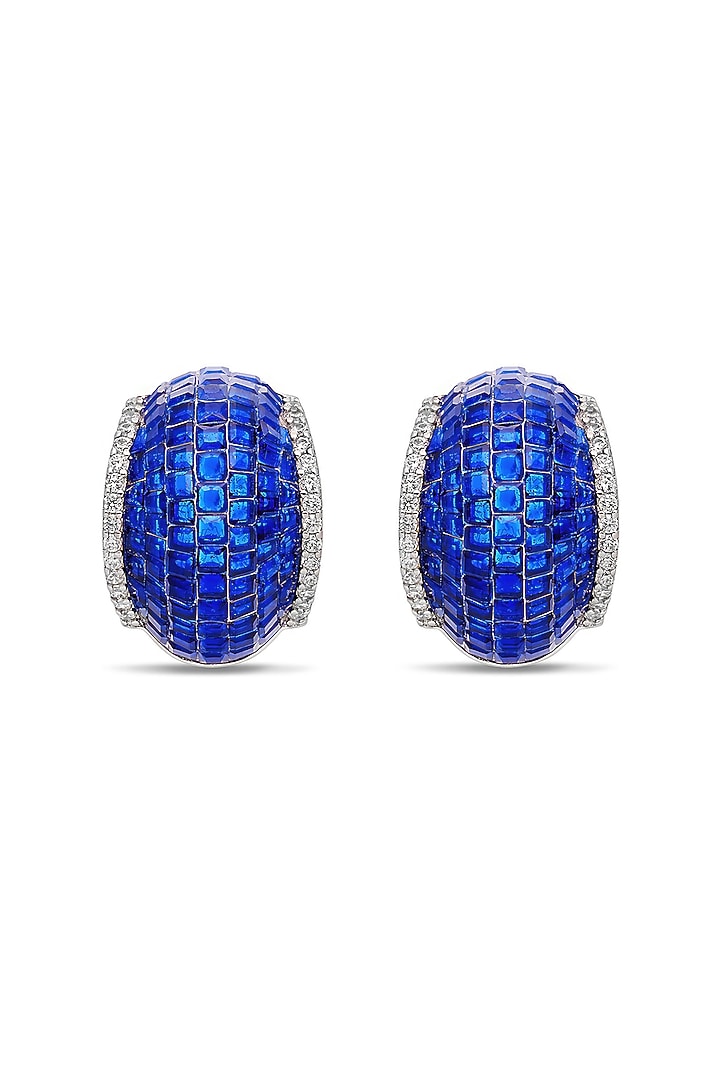 White Rhodium Finish Sapphire Spinel Stone Huggie Earrings In Sterling Silver by MISS JO at Pernia's Pop Up Shop