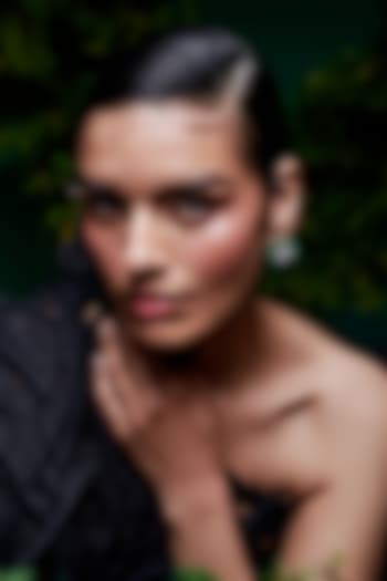 White Rhodium Finish Cubic Zirconia & Emerald Stud Earrings In Sterling Silver by MISS JO at Pernia's Pop Up Shop