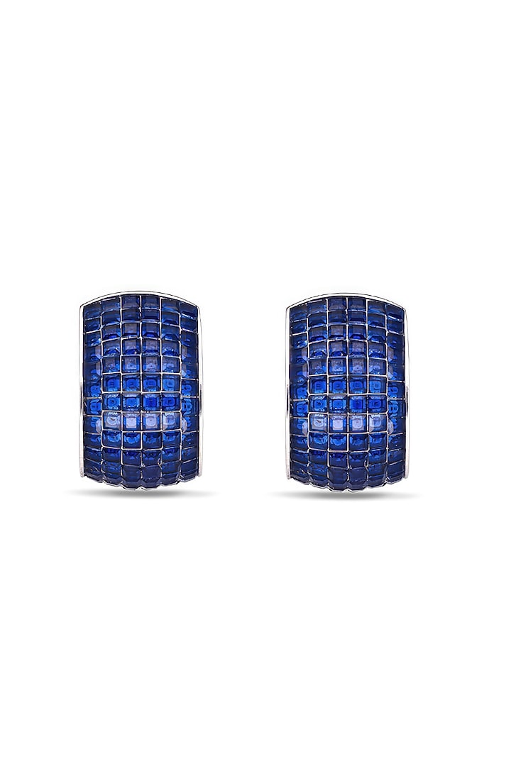 White Rhodium Finish Sapphire Spinel Stone Huggie Earrings In Sterling Silver by MISS JO at Pernia's Pop Up Shop