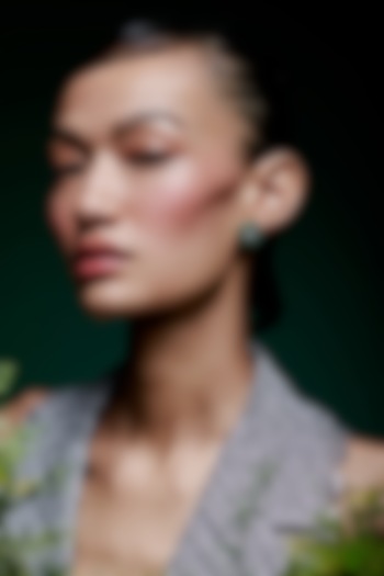 White Rhodium Finish Emerald Spinel Stone Floral Stud Earrings In Sterling Silver by MISS JO at Pernia's Pop Up Shop