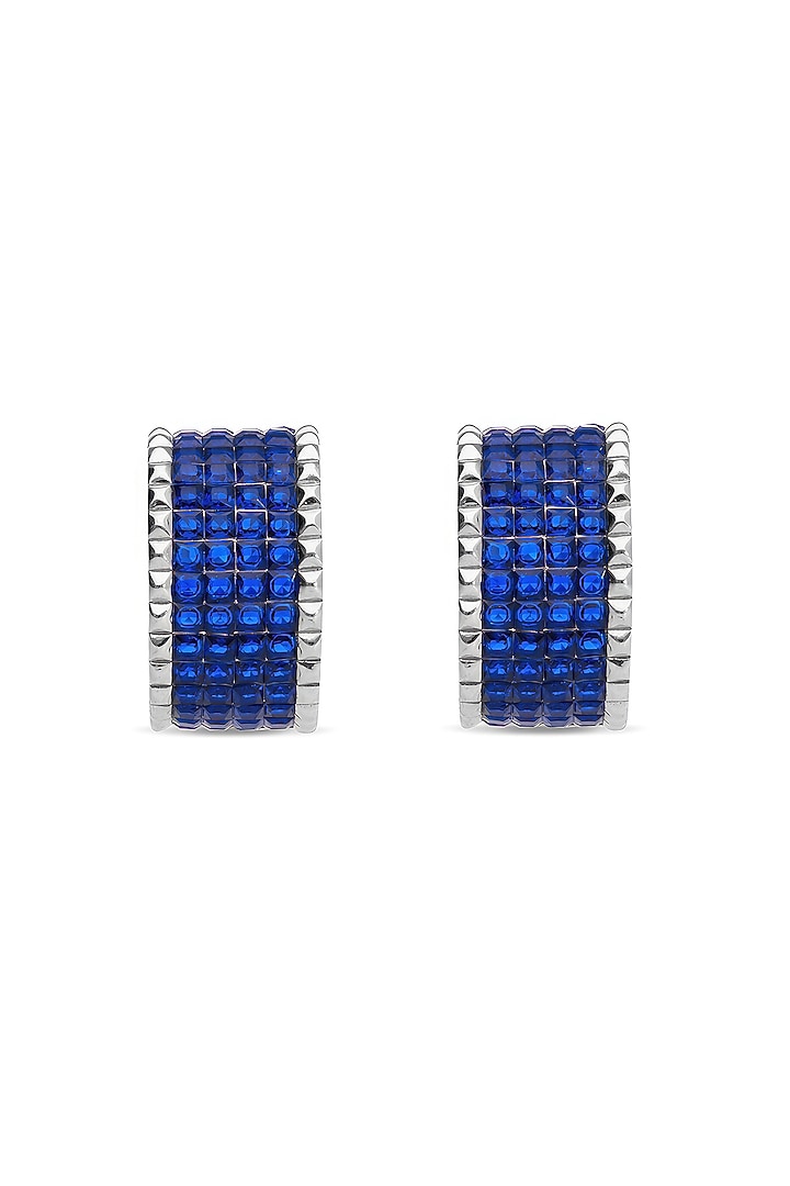 White Rhodium Finish Sapphire Spinel Stone Stud Earrings In Sterling Silver by MISS JO at Pernia's Pop Up Shop