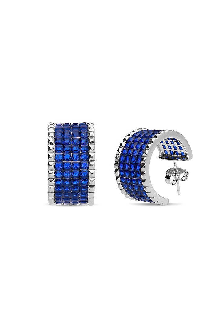 White Rhodium Finish Sapphire Spinel Stone Stud Earrings In Sterling Silver by MISS JO at Pernia's Pop Up Shop