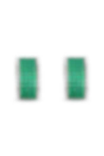 White Rhodium Finish Emerald Spinel Stone Stud Earrings In Sterling Silver by MISS JO at Pernia's Pop Up Shop