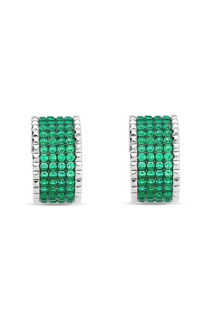 White Rhodium Finish Emerald Spinel Stone Stud Earrings In Sterling Silver by MISS JO at Pernia's Pop Up Shop