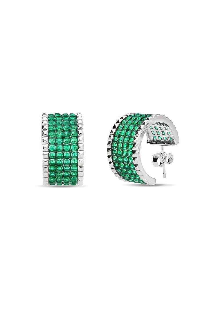 White Rhodium Finish Emerald Spinel Stone Stud Earrings In Sterling Silver by MISS JO at Pernia's Pop Up Shop
