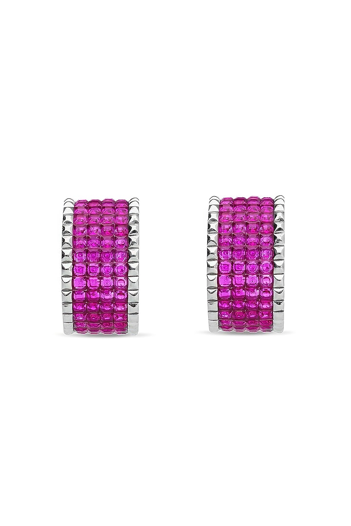White Rhodium Finish Ruby Spinel Stone Stud Earrings In Sterling Silver by MISS JO at Pernia's Pop Up Shop