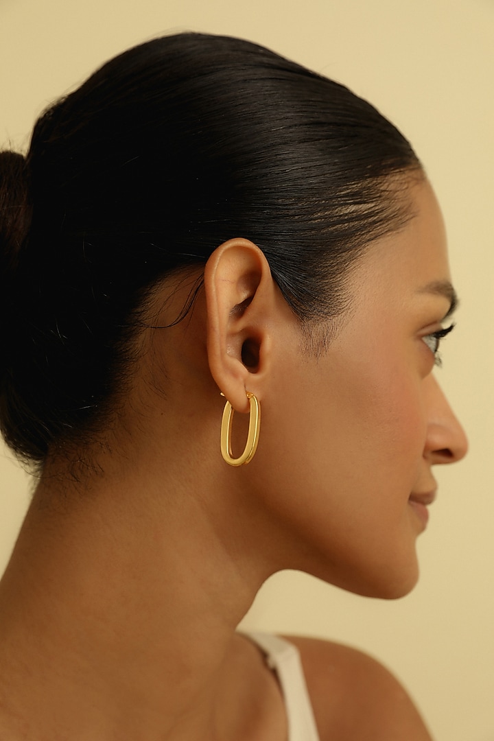 Gold Plated U-shaped Medium Hoop Earrings In Sterling Silver by MISS JO at Pernia's Pop Up Shop
