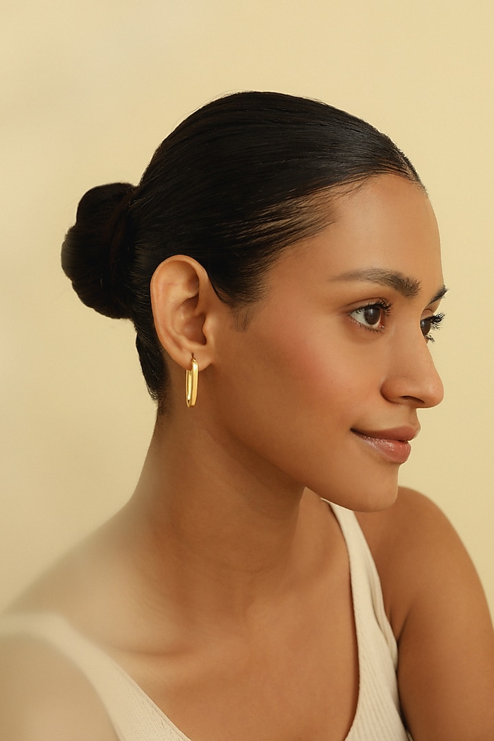 Gold Plated U-shaped Medium Hoop Earrings In Sterling Silver by MISS JO at Pernia's Pop Up Shop