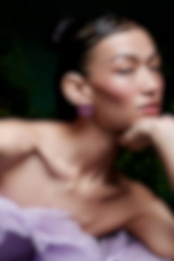 White Rhodium Finish Ruby Spinel Stone Floral Stud Earrings In Sterling Silver by MISS JO at Pernia's Pop Up Shop