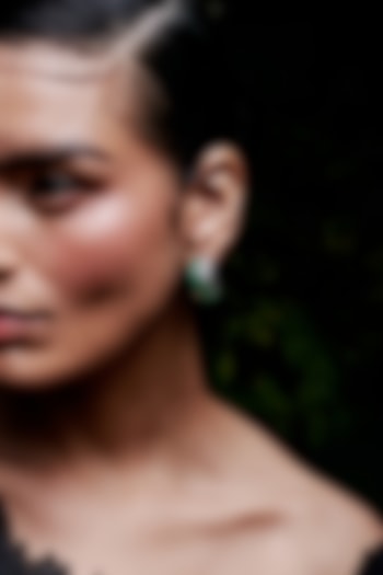 White Rhodium Finis Emerald Spinel Stone Criss-Cross Stud Earrings In Sterling Silver by MISS JO at Pernia's Pop Up Shop