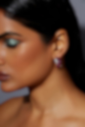 White Rhodium Finish Ruby Spinel Stone Criss-Cross Stud Earrings In Sterling Silver by MISS JO at Pernia's Pop Up Shop